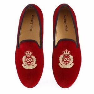 Journey West “Noble” loafers Red velvet with crown / crest Size 44 = Size 11
